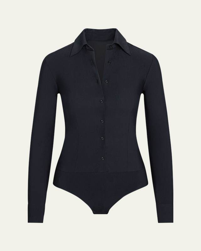 Button-Front Oxford Bodysuit